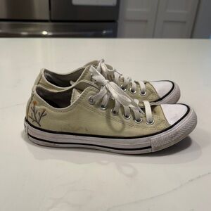 Converse Very light greenish Converse Sneakers with Floral Embroidery. Size 7.